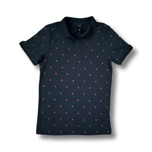 Black shirt with pink flamingo pattern. Size XS